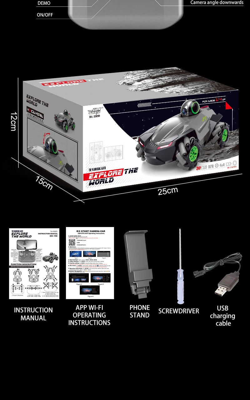 RC Car 1:20 With Video 2.4G WIFI FPV HD Camera Car 360° Rotation Stunt Camera Remote Control Cars Kids Boys Children's Toys Gift