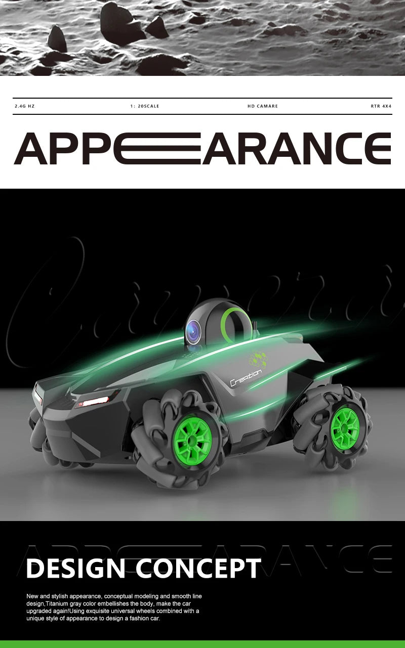 RC Car 1:20 With Video 2.4G WIFI FPV HD Camera Car 360° Rotation Stunt Camera Remote Control Cars Kids Boys Children's Toys Gift