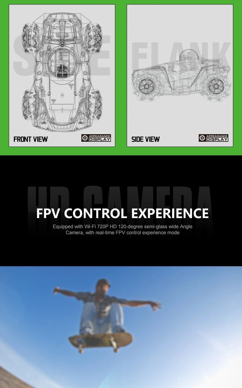 RC Car 1:20 With Video 2.4G WIFI FPV HD Camera Car 360° Rotation Stunt Camera Remote Control Cars Kids Boys Children's Toys Gift